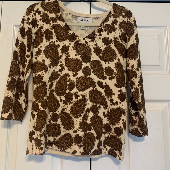 Alfani Silk, Nylon, Spandex Size Small Offwhite Brown Sweater V Neck - Picture 1 of 11